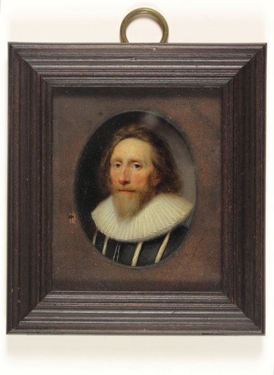 Een heer in een zwart gesneden wambuis door Cornelius I Johnson