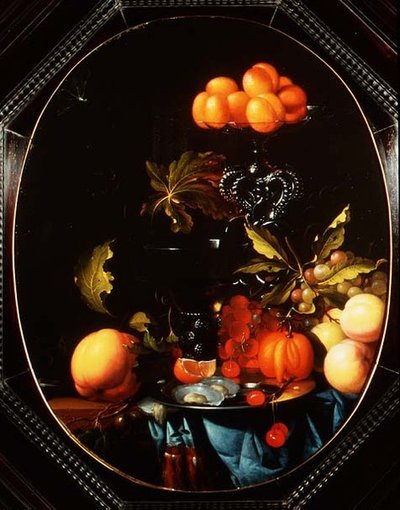 Stilleven met pompoenen, fruit en oesters door Cornelius Janssen van Ceulen