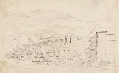 Studie van een Stenen Muur en een Poort door Cornelius Varley