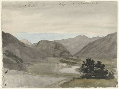 Gezicht op Moel Siabod vanaf Beddgelert, Noord-Wales door Cornelius Varley