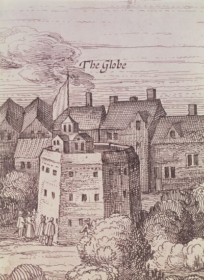 Het Globe Theater (detail) door Cornelius de Visscher