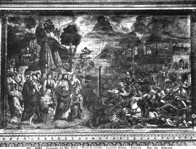 De Oversteek van de Rode Zee, uit de Sixtijnse Kapel door Cosimo Rosselli