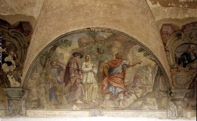 St. Dominic bekeert een ketter, lunet uit de fresco cyclus van het leven van St. Dominic door Cosimo Ulivelli
