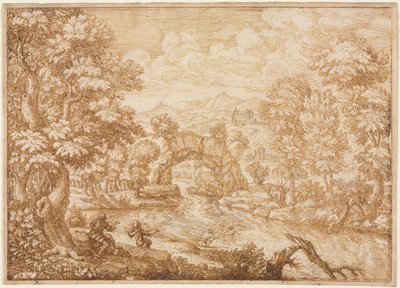 Rivierlandschap met Gebogen Rots, tweede helft 1600s door Crescenzio di Onofrio