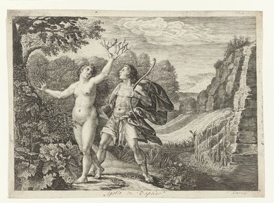 Apollo achtervolgt Daphne door Crispijn van de Passe (I)