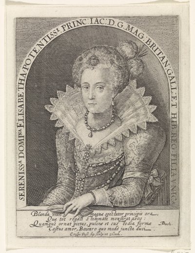 Portret van Elisabeth Stuart, koningin van Bohemen door Crispijn van de Passe (I)