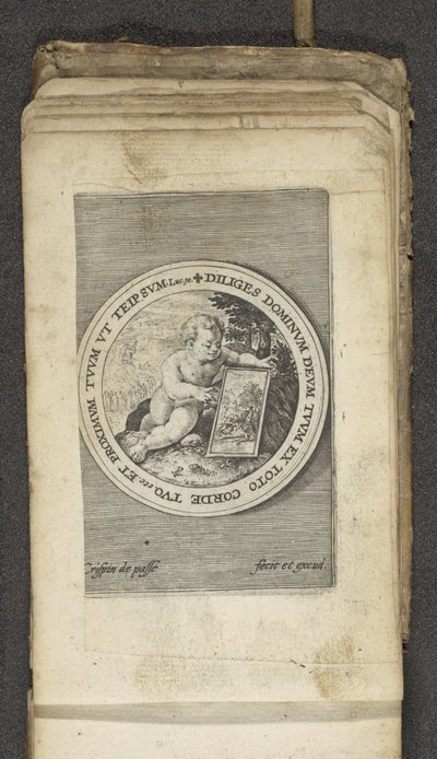 Putto met tablet door Crispijn van de Passe (I)