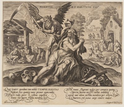 Miseriae est Egestatis Typus, uit Tijd met deugden en ondeugden door Crispijn van de Passe I