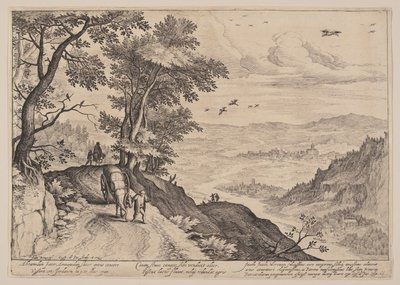 Uitgestrekt landschap met buschauffeur door Crispijn van de Passe I