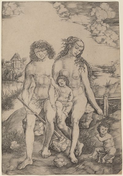 Adam en Eva met de Kinderen Kaïn en Abel door Cristofano Robetta