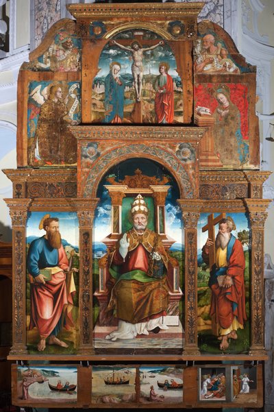 Polyptiek van Sint Petrus in de stoel door Cristoforo (fl.1525 1578) (attr.to) Pancalino