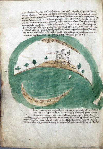Kaart van het eiland Santorini (Griekenland) door Cristoforo Buondelmonti