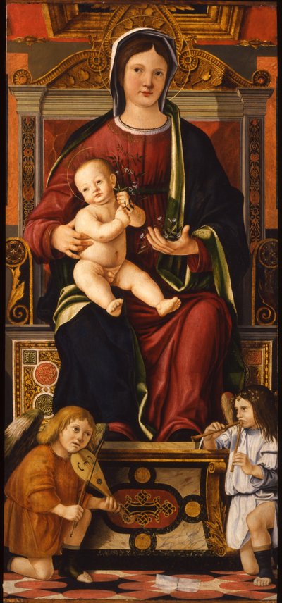 De Maagd en het Kind op de Troon met Twee Muzikale Engelen, 1508-1510 door Cristoforo Caselli
