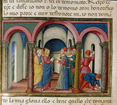 Jezus wordt ondervraagd bij de tempel van Salomo door Cristoforo De Predis