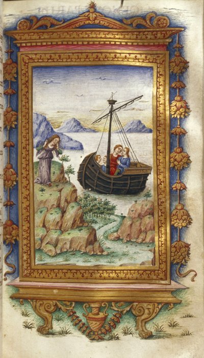 Oenone treurt bij het zien van Paris met Helena Illustratie voor De Heroides van Ovidius, 1485-1499 door Cristoforo Majorana