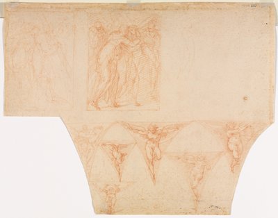 Studies voor Christus ontmoet zijn moeder..., Studies van een engel in een pendentief verso door Cristoforo Roncalli