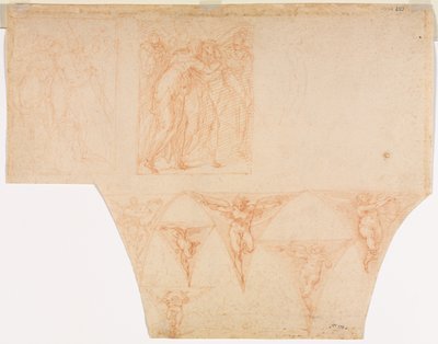 Studies voor Christus die zijn moeder ontmoet op de weg naar Calvarie, studies van een engel in een pendentief (verso) door Cristoforo Roncalli