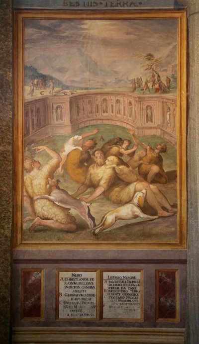 Heiligen, mogelijk Gervais en Protais, naar de dieren geworpen door Cristoforo and Tempesta, Antonio Roncalli