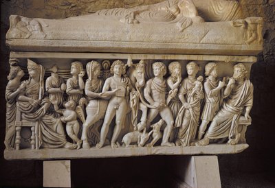 Hippolytus en Phaedra, detail van de zijkant van een sarcofaag door Croatian School