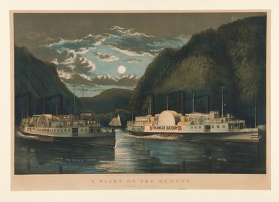 Een Nacht op de Hudson door Currier and Ives