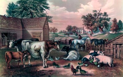 Amerikaanse Boerderij in de Avond, 1857 door Currier and Ives