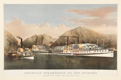 Amerikaanse stoomschepen op de Hudson door Currier and Ives