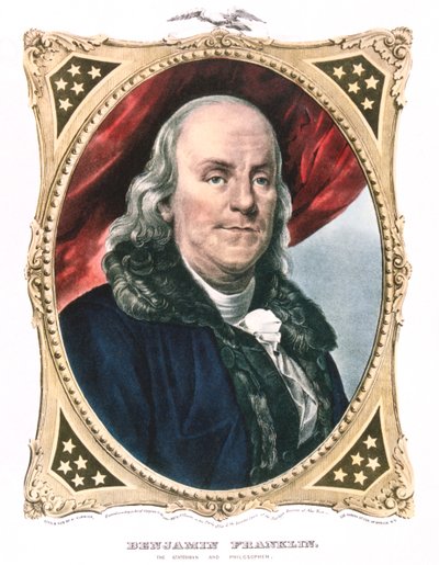 Benjamin Franklin, Amerikaanse staatsman, drukker en wetenschapper door Currier and Ives