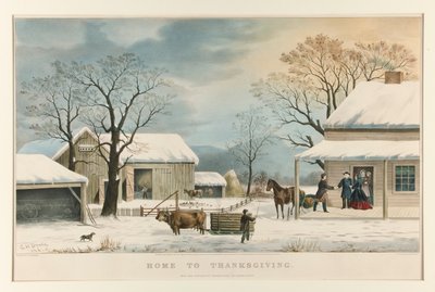Thuis voor Thanksgiving door Currier and Ives