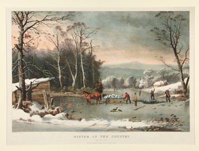 Winter op het Platteland. IJs halen door Currier and Ives