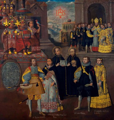 Huwelijk van Martín de Loyola met Doña Beatriz Ñusta, en van Don Juan Borja met Lorenza Ñusta. door Cuzco School