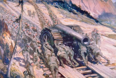 Italianen die artillerie een berg op slepen door Cyrus Cuneo