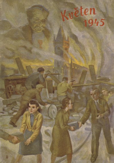 Mensen in Praag helpen elkaar en vechten in mei 1945 door Czech School