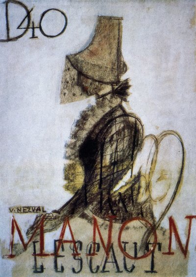 Poster voor de première van de opera Manon Lescaut door Czech School