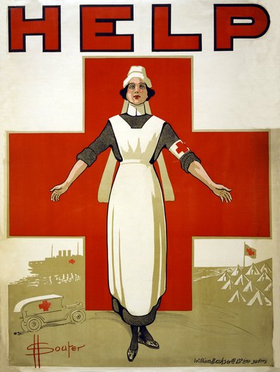 Campagneposter voor het Australische Rode Kruis Help, uitgegeven 1914-18 door D. H. Souter