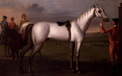 Groom met een grijs renpaard door D. Quigley