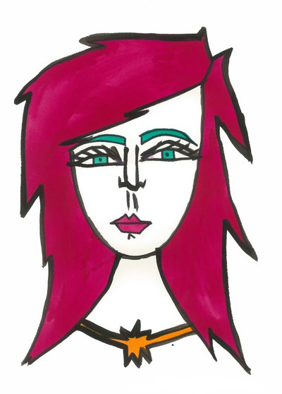 Donkerroze haar, 2024 (pen met verf op papier) door Daisy de Villeneuve