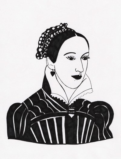 Mary Queen of Scots, 2017 (viltstift op papier) door Daisy de Villeneuve