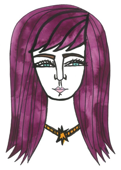 Purperhaar, 2024 (pen met verf op papier) door Daisy de Villeneuve