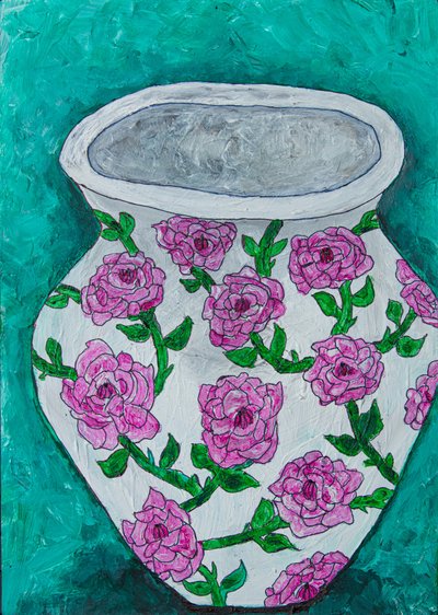 Vaas met roze rozen door Dale Hefer & Family