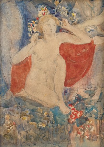 Studie voor Lentedecoratie: De ontwakende aarde, ca. 1924 (potlood en aquarel op papier) door Dame Ethel Walker