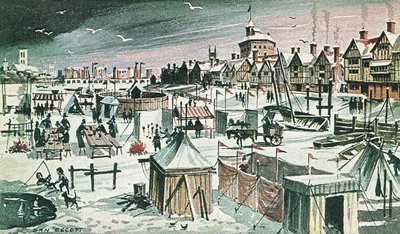 Vorst-kermis op de Theems (kleurenlitho) door Dan Escott