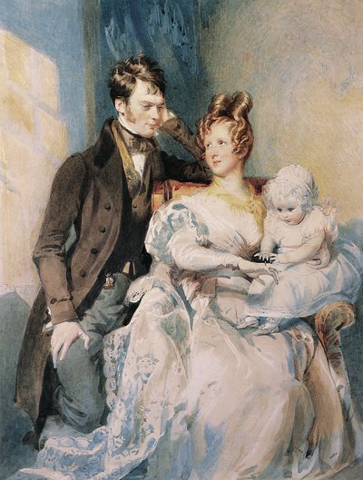 Portret van de heer en mevrouw MacGregor met hun kind door Daniel Maclise