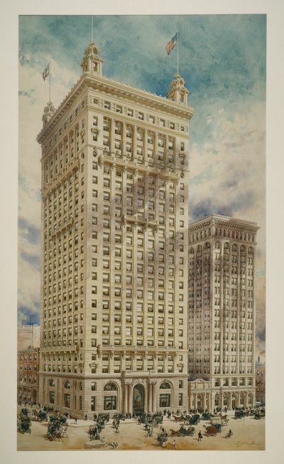 Land Title and Trust Building met toevoeging, Philadelphia, Pennsylvania, perspectiefweergave door Daniel Burnham