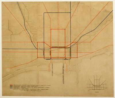 Plaat 75 uit Het Plan van Chicago, 1909: Chicago. Diagram van de stad, met volledig systeem door Daniel Burnham