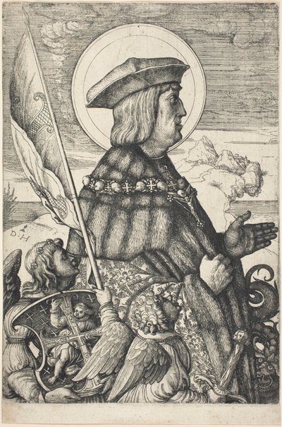 Keizer Maximiliaan I in de gedaante van Sint-Joris door Daniel Hopfer