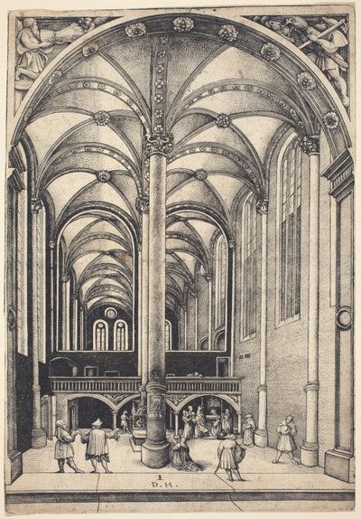 Interieur van de Kerk van Sint Maria Magdalena met de Gelijkenis van de Gave van de Weduwe door Daniel Hopfer