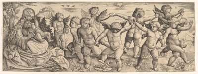Maagd en Kind met dansende engelen in een landschap, 1530s door Daniel Hopfer