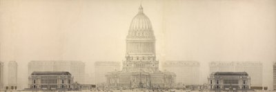 Plaat 131 uit The Plan of Chicago, 1909: Chicago. Elevation Showing the Group of Buildings Constituting the Proposed Civic Center. door Daniel Hudson Burnham