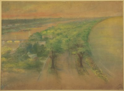 Plaat 50 A uit Plan van Chicago 1909: Chicago. Uitzicht op het voorgestelde park aan de zuidkust, kijkend naar het noordwesten richting de stad. door Daniel Hudson Burnham