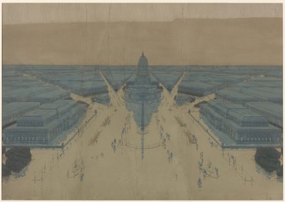 Uitzicht op het voorgestelde Civic Center Plaza en gebouwen, Het plan van Chicago uit 1909 door Daniel Hudson Burnham